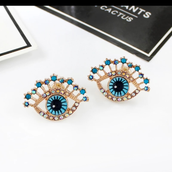 💙👁️NEW BEAUTIFUL BLUE&AB CRYSTAL EYE EARRINGS - Picture 6 of 6